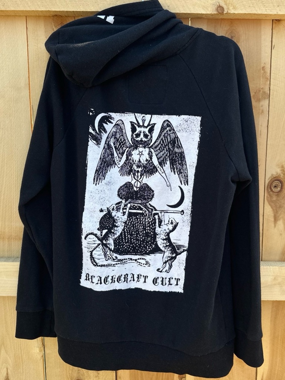 Black Zip-Up Hoodie with White Occult Graphic